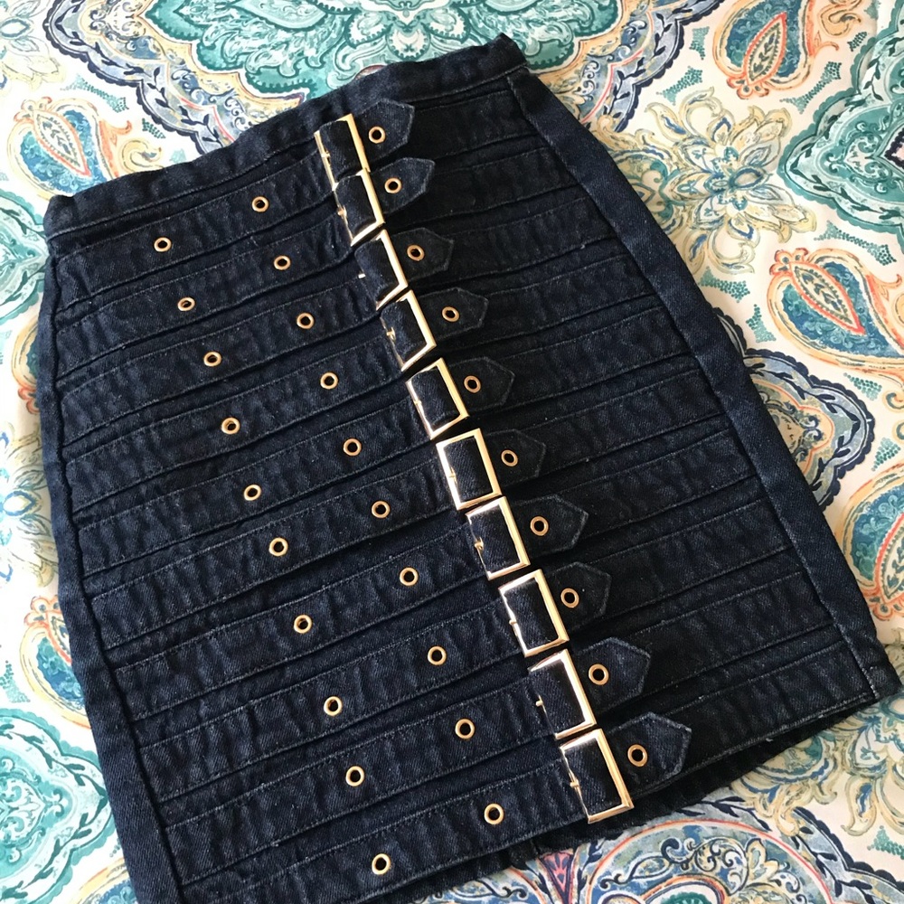Missguided Navy Belted Denim Mini Skirt